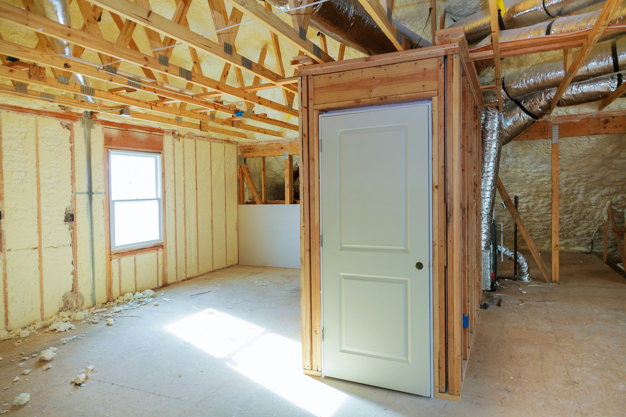 thermal and hidro insulation Inside wall insulation Interior view construction new residential home.